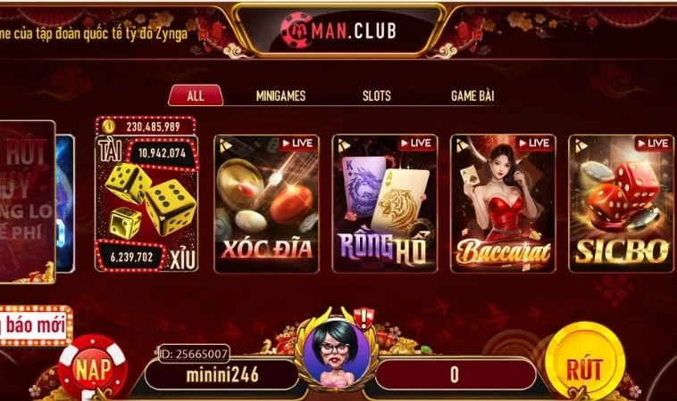 Đa dạng các tựa game để trải nghiệm tại sảnh Casino Online ManClub