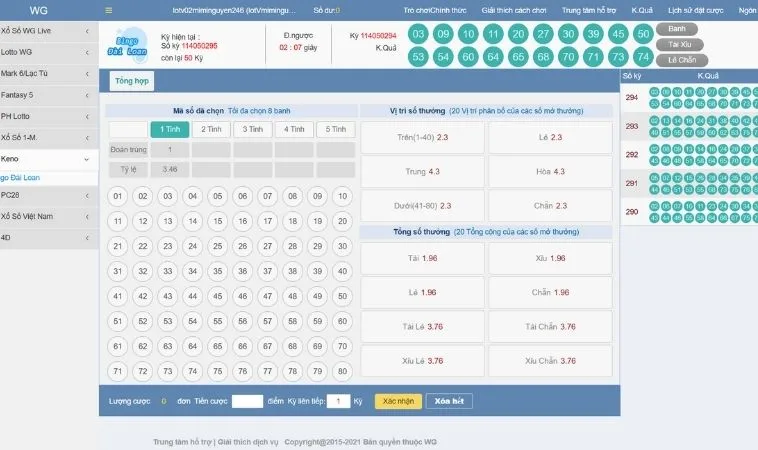 Giao diện chơi game nhanh Keno tại ManClub